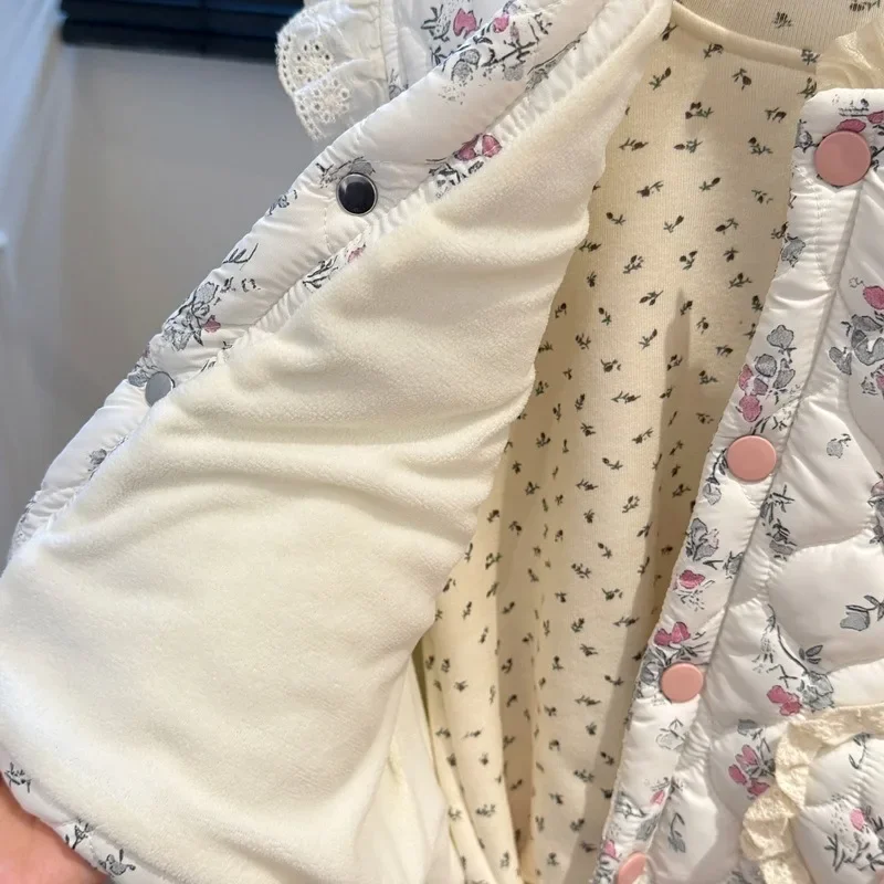 UNITIM Herbst Winter Kinder Mädchen Weste 2-8 Jahre Mädchen Blumendruck Ärmellose Jacke Lose Verdickte Warme Kinder Mädchen Oberbekleidung – Detail 3