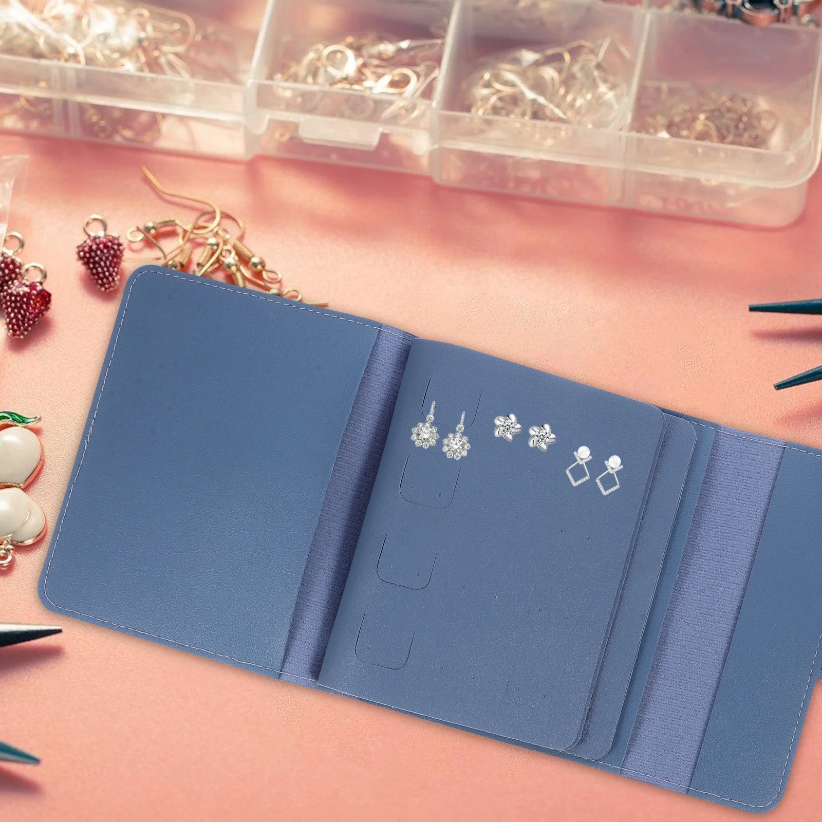 منظم مجوهرات السفر من البولي يوريثان، حقيبة تخزين القرط، حقيبة مجوهرات صغيرة قابلة للطي، حامل محمول للسفر ورحلة العمل