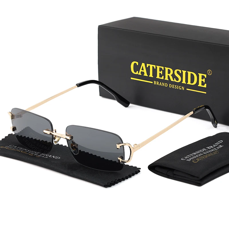 CATERSIDE Blau Rechteckige Sonnenbrille Männer Randlose Metall Fashion Square Sonnenbrille Für Frauen Gradienten Objektiv Outdoor Brillen UV400 – Detail 9