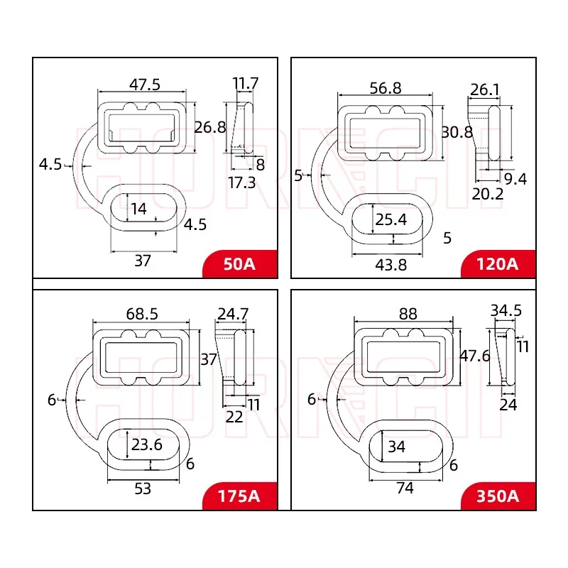 Cubierta antipolvo suave para conector de batería de 2 pines, accesorios de conector de alimentación de dos polos, 50A, 120A, 175A, 350A, 600V