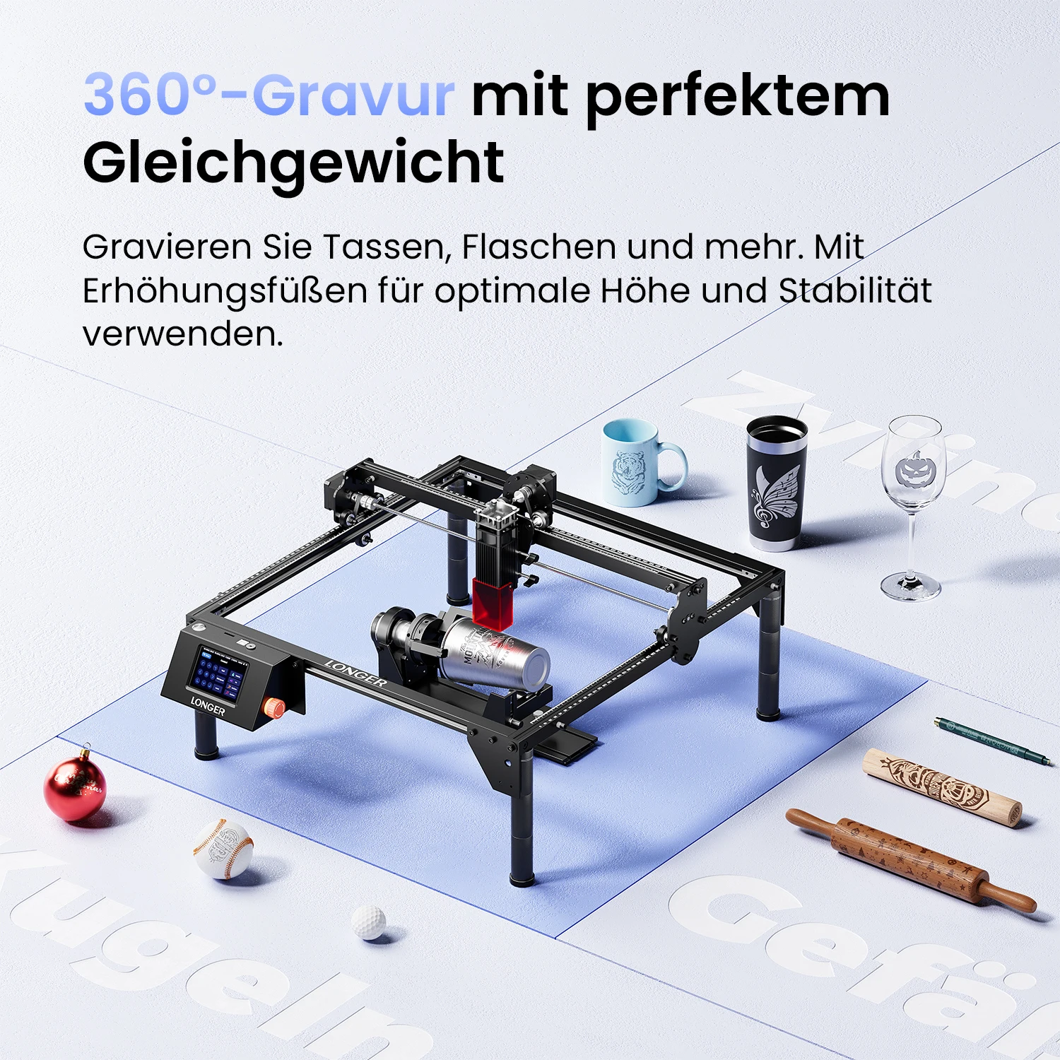 LONGER Ray5 Laser Engraver, 5W Laser Engraving, 400 × 400 mm Engraving Area Ray5 5W Bundle with Air Assist, 4-in-1 Rotary Roller & 12 Risers, 24,000mm/min, DIY Laser Engraver for Wood, Leather, Acrylic