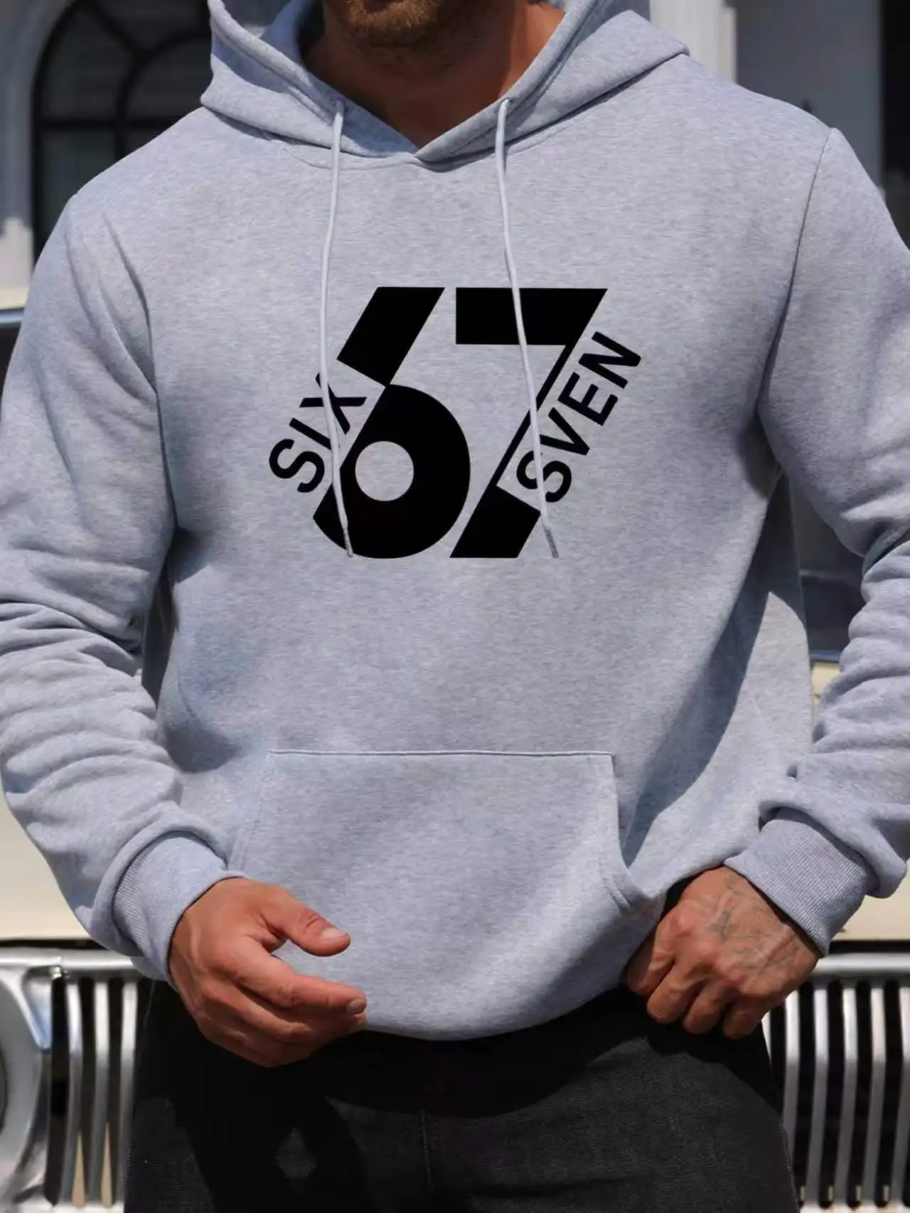 New Man's Kangaroo Pocket with Modern Minimalist Print Design Micro Elastic Fabric Sports Shirt with Casual Comfortable Hoodie