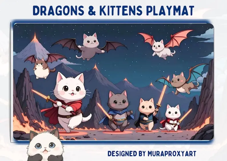 

Кошачьи драконы-воины 14 "X 24" игровой коврик, настольный коврик и коврик для мыши, аксессуары, настольный коврик, коврик для клавиатуры, офисный ковер, коврики для мыши