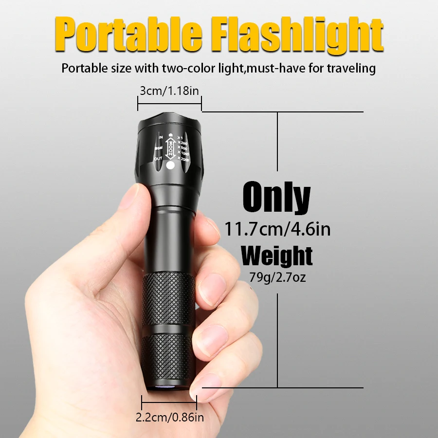 Linterna recargable USB F5 con fuentes de luz duales, luz blanca de 395nm, luz ultravioleta, linterna para acampar y pescar al aire libre
