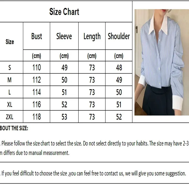 Striped Shirt Women Contrast Color Casual Blouse Female Lapel Long Sleeve Chic Shirts Ladies Fashion Loose Office Shirt Spring