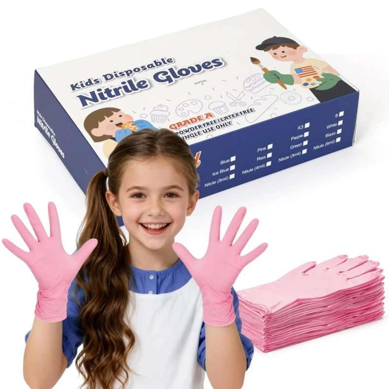 Kids Disposable Nitrile Gloves for 6-15 Years Students 4Mil Latex Powder Free Cleaning Gloves for Kids Crafting Cooking Painting