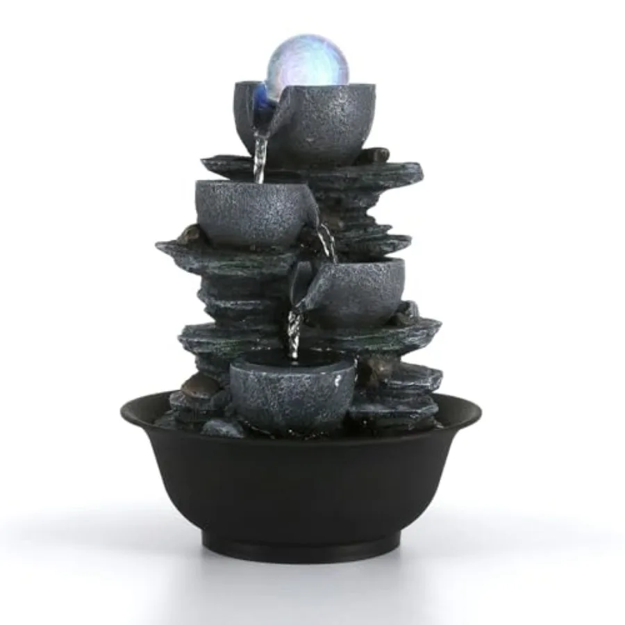 

Tabletop Water Fountain Indoor Waterfalls Fountains with Colored LED Light Decorative Tabletop Fountain with Automatic Pump Des