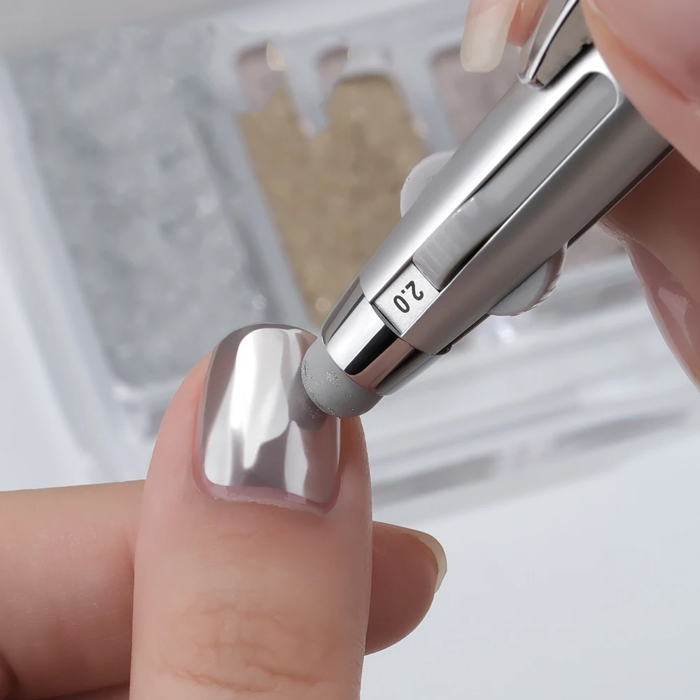 5-in-1 Double-end  Nail Dotting Pen Silicone Chrome Powder Brush  0.8/1/1.6/2mm Size Ballpoint Pen Design Nail Gems Dotting Tool