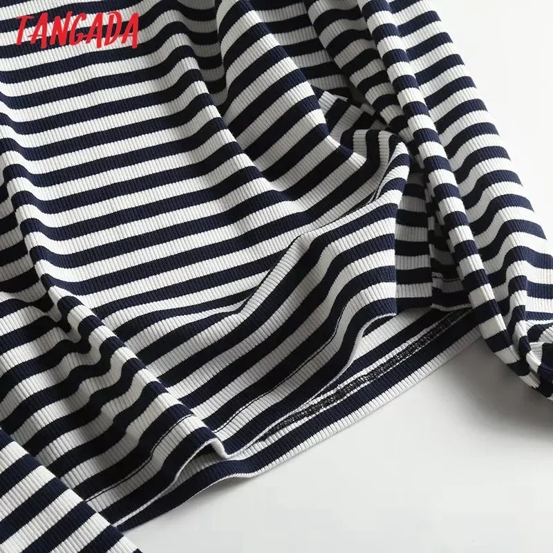 Tangada Women 2023 Elegant Striped Knitted Sweater Jumper Long Sleeve Female Crop Pullovers 4C312