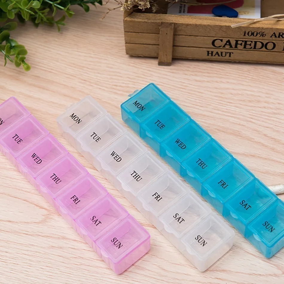 Plastic Pill Box Portable Exquisite Three-color Plastic 7 Days Small Pill Medicine Storage Box Drug Separation