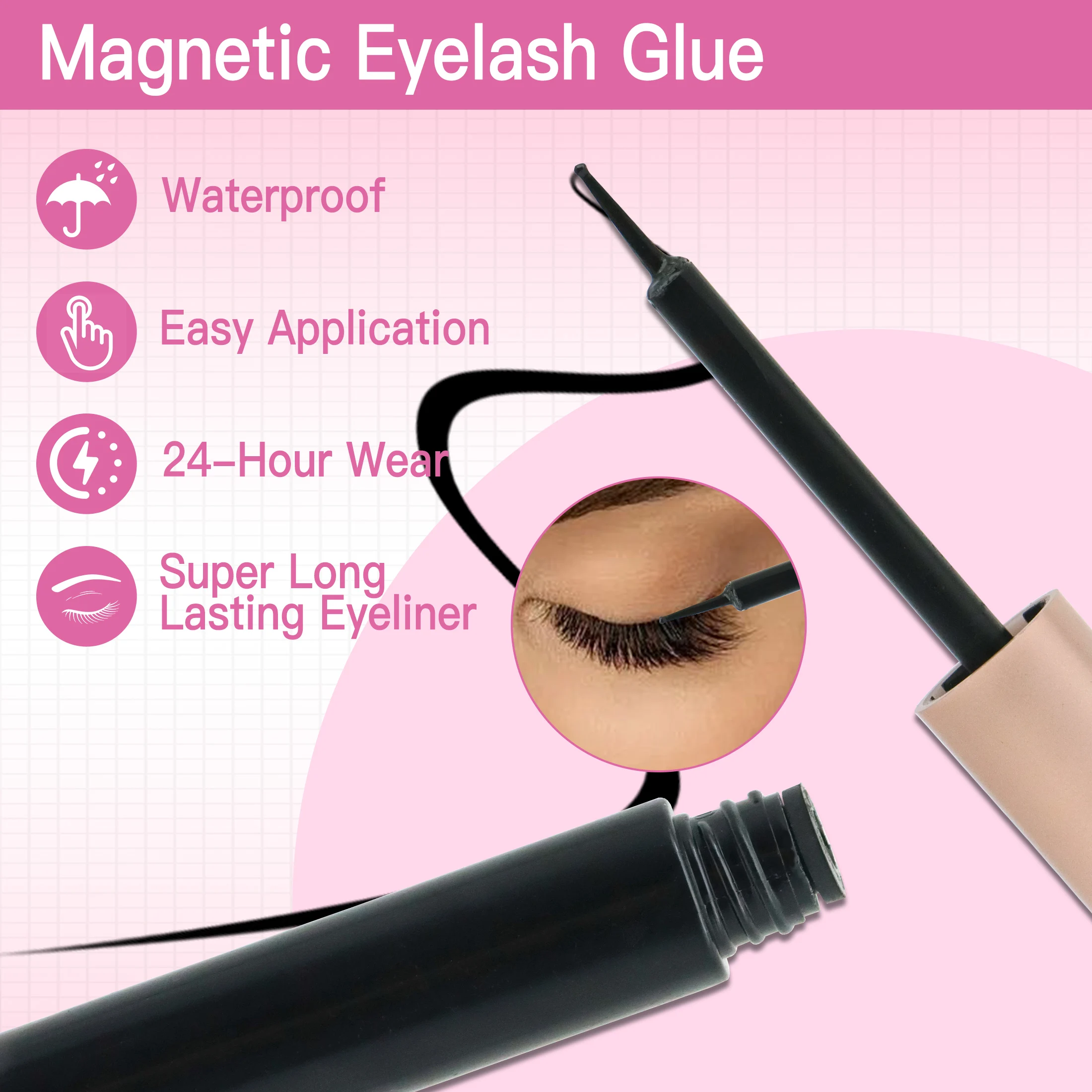 3-teiliges magnetisches Wimpern-Eyeliner-Pinzetten-Set, 3D-Nerzwimpern, natürliche künstliche falsche Wimpern, flauschiges Wispy-Volumen
