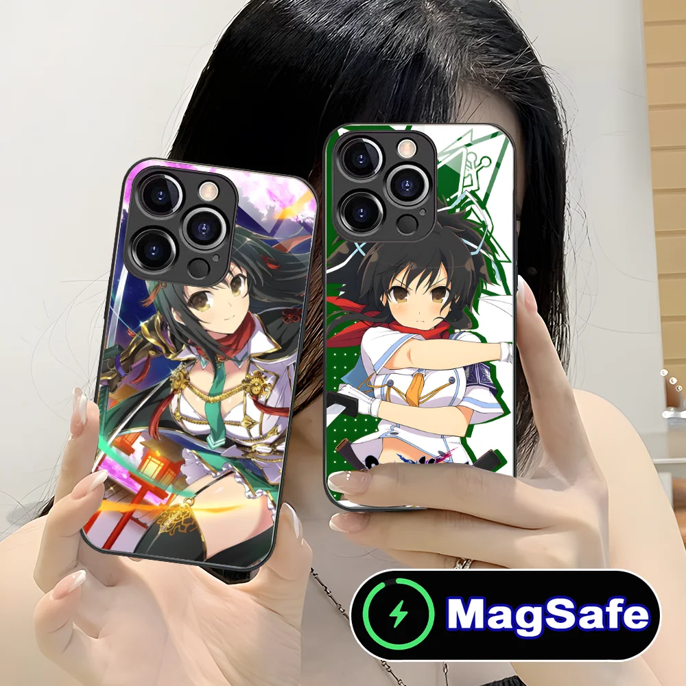 Senran Kagura Asuka Phone Case for iPhone 16 15 14 13 12 11 Pro Max Plus Mini MagSafe Wireless Charging Glass Cover Smartphone