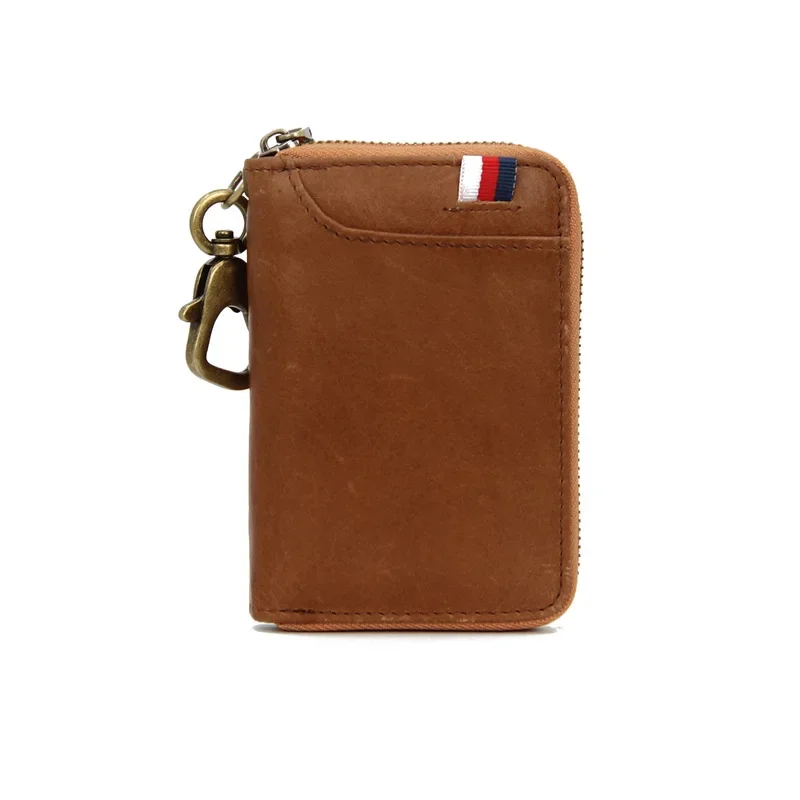 多機能オイルワックスキーホルダー,牛革革の盗難防止IDカードホルダー