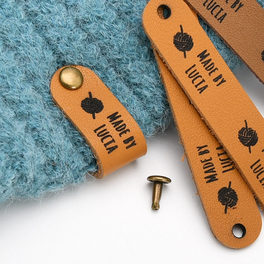 

Leather Labels,Custom Logo, Labels For Rivets - Knitting Tags,Genuine Leather, Custom Crochet Label, Set Of 25 Pcs, D502