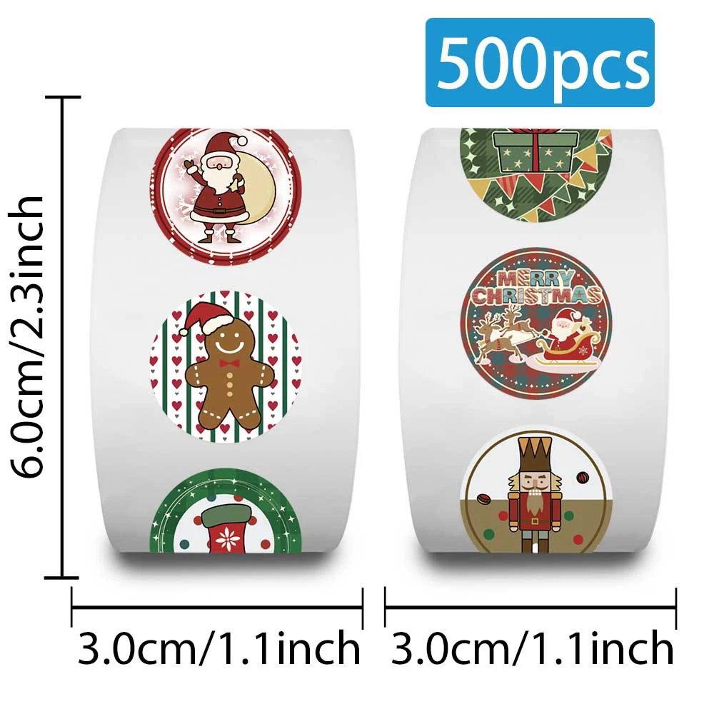 

500pcs/Roll Cute Christmas Seal Label Stickers Cartoon Decoration Toy Decals DIY Suitcase Laptop Waterproof Sticker Reward Gift