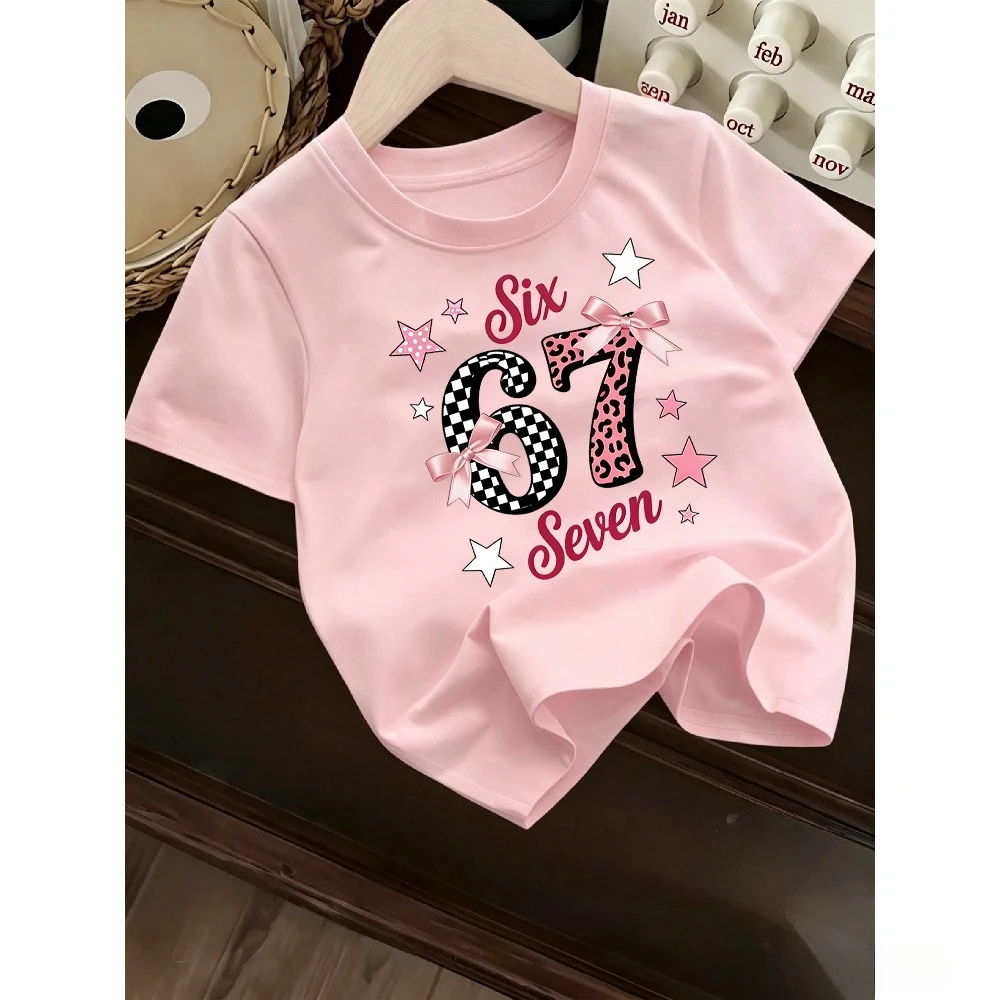 Children's Round Neck T-shirt Loose Comfortable Soft Skin Friendly Casual Versatile Simple 67 Digit Printed Top