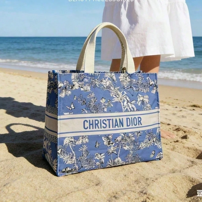 Dior’s bag Luxury Custom Blue Handheld Tote Bag With Makeup Organizer Multi-purpose Shopping Cosmetic Bag Set Ideal Holiday Gift - view 5