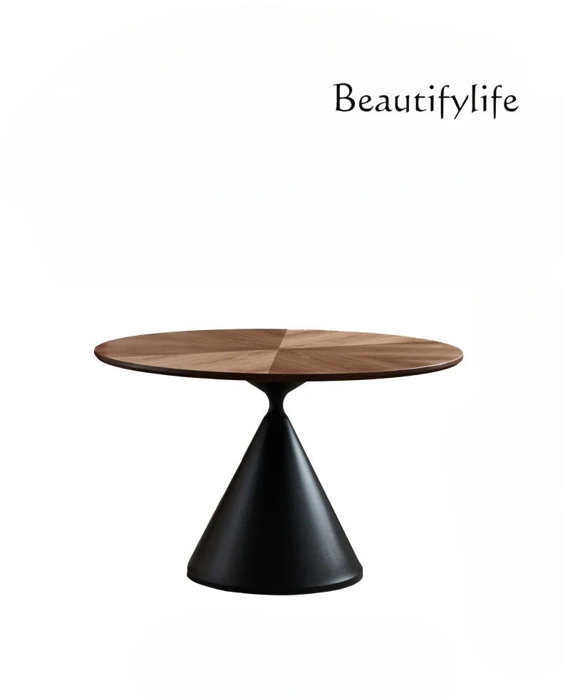 

Medieval solid wood dining table Retro style round table French black walnut round dining table and chair combination