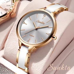 Sunkta Women Watches Luxury Fashion Ceramic Watch for Ladies Elegant Bracelet Waterproof Quartz Wristwatch Top Clock Lover Watch