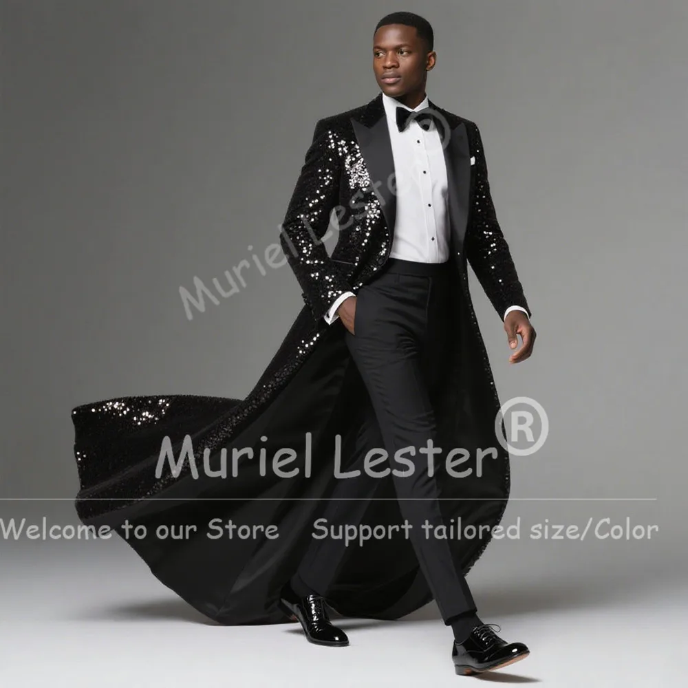 Male Fashion Sequins Suit Attire 2 Pieces Sets Single Breasted Prom Blazers Long Customized Groom Banquet Wedding Tuxedos Outfit