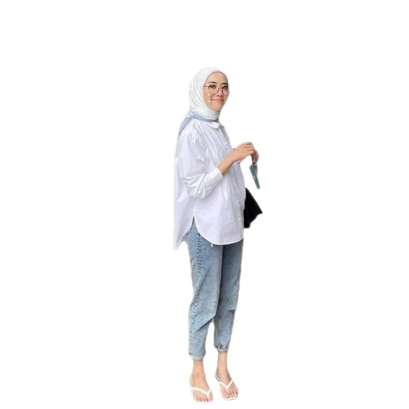 Camicetta musulmana da donna Abaya Vintage colletto rovesciato manica lunga solido monopetto camicia allentata abbigliamento islamico Casual Abaya