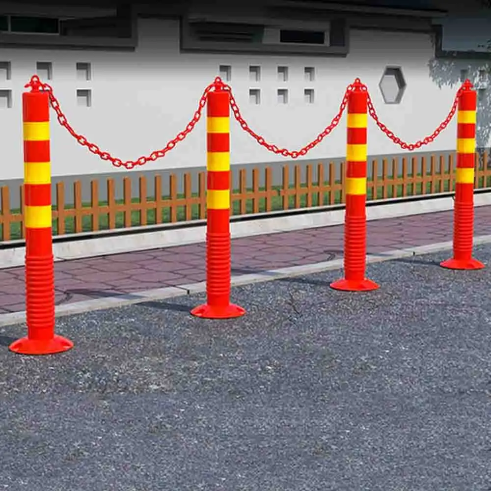 80CM Plastic Warning Traffic Column with Chain Reflective Anti-Collision Safety Barrier Elastic PU Isolation Post Guardrail