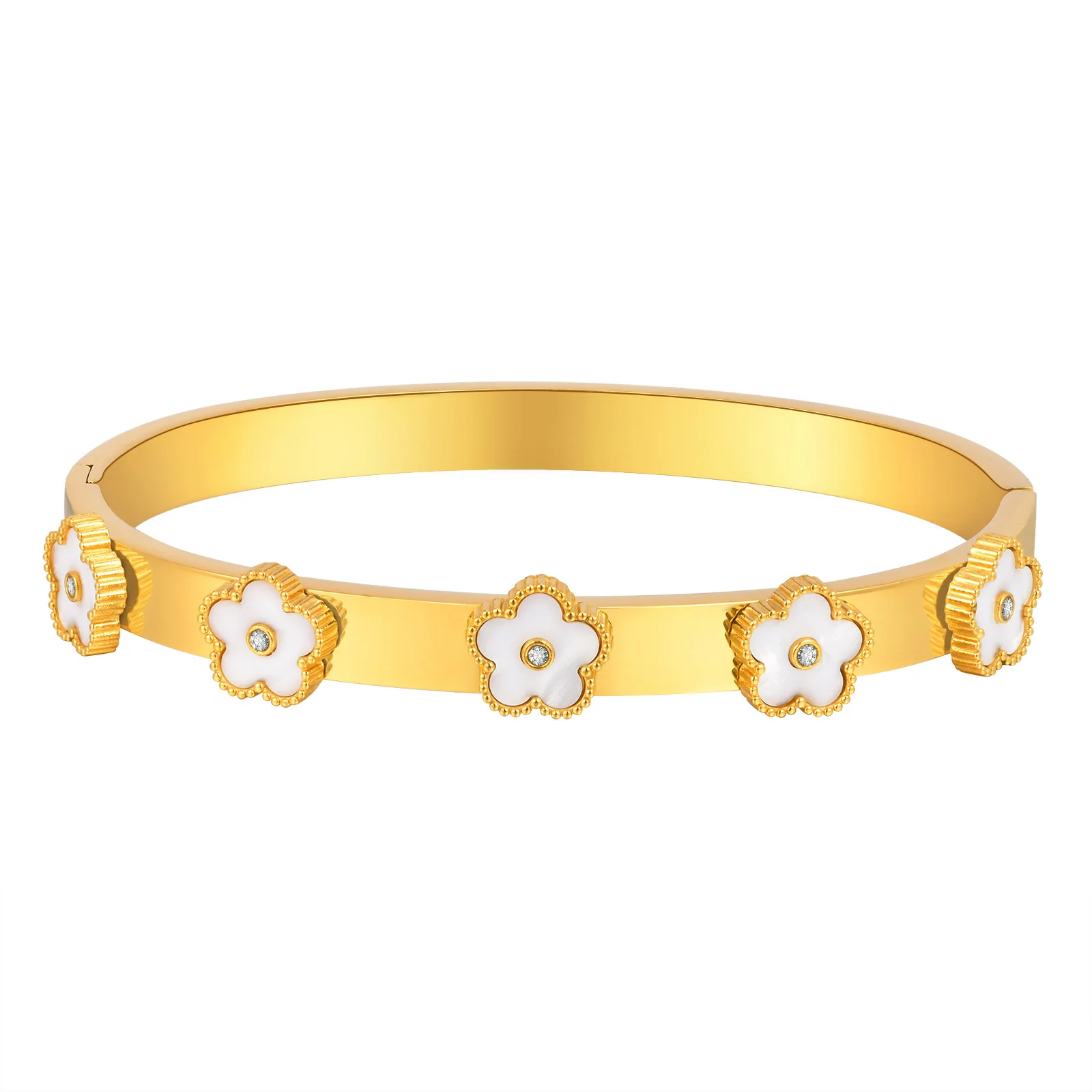 Vnox Women Classic Gold Plated Bangles With Pretty Shell Flowers