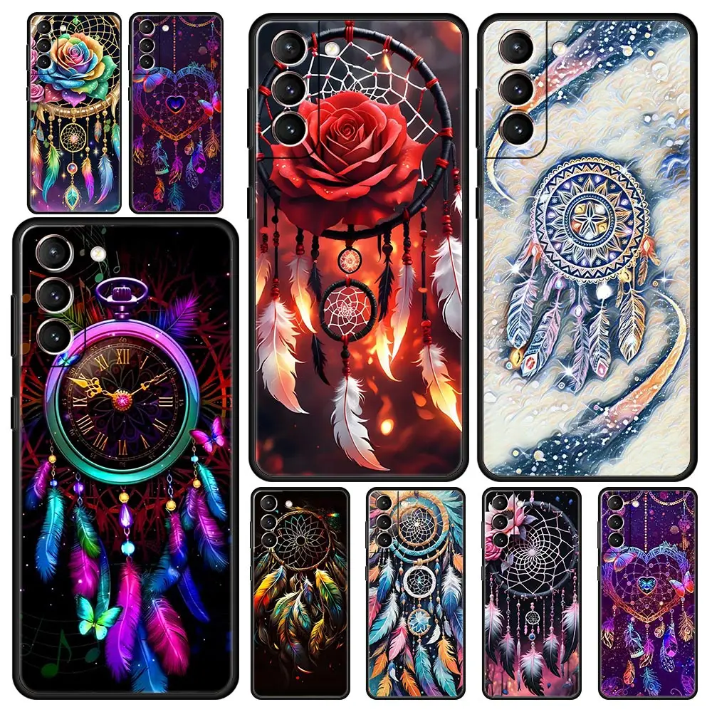 Capa de Telefone para Samsung Galaxy S26 S25 S24 S23 S22 S20 S21 FE Ultra S25Edge Plus 5G Capa de TPU Macia com Design de Mandala e Dreamcatcher