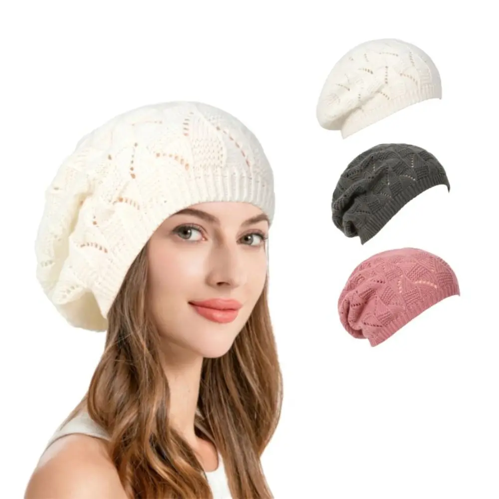 Fashion Solid Color Winter Knitted Hat Twist Crochet Hollow Out Beanies Cap Female Berets Autumn
