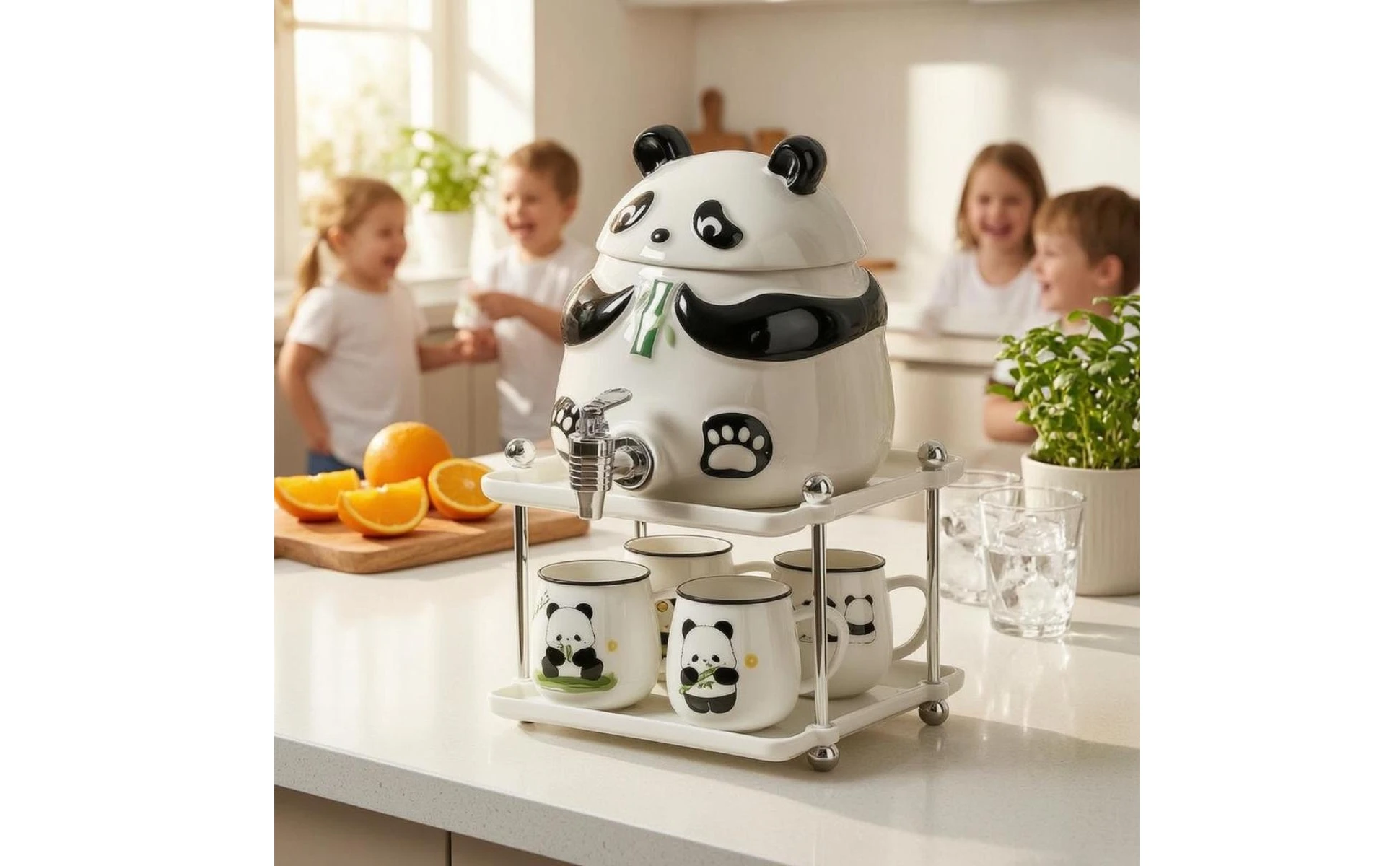 Panda Water Dispenser Front Tap Ceramic Water Dispenser Household Container Fitted Lid Tableware Glossy