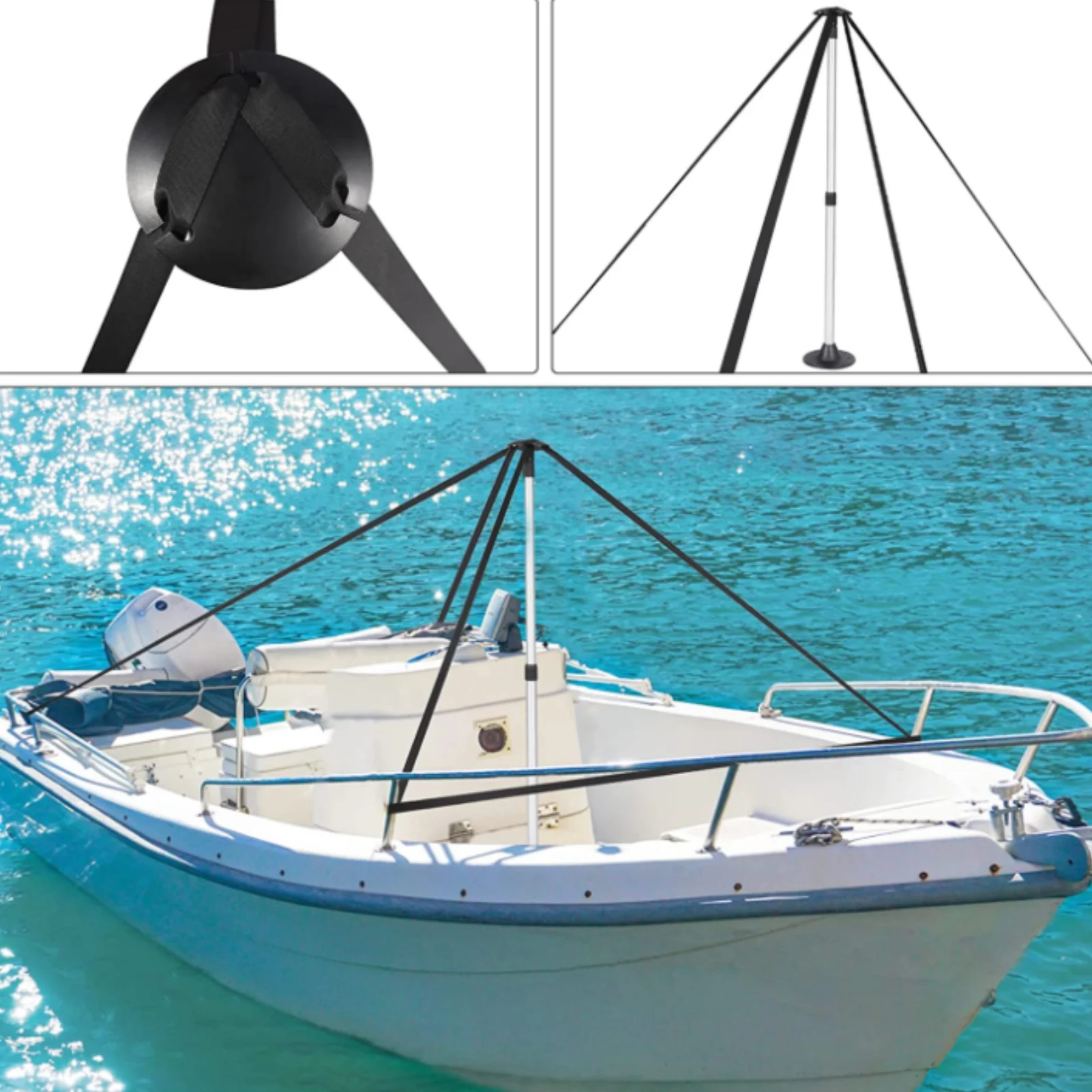 3 Section Support Pole Marine Deck Bracket Aluminum ABS Light Weight 22.5Inch To 54Inch Adjustable With Base For Yacht