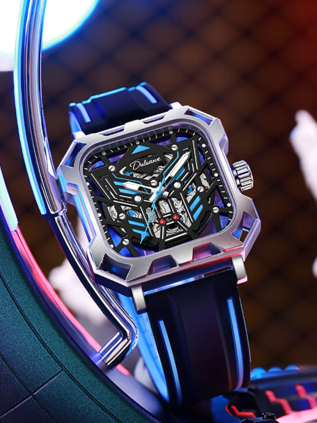 ساعة كوارتز حديثة، ساعة ميكانيكية أوتوماتيكية للرجال، طراز جديد 2025، تصميم ميكا مضيء، شكل مربع مجوف.