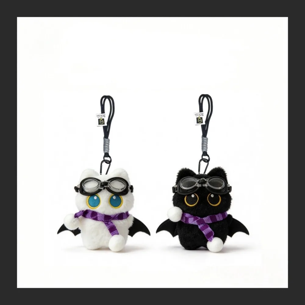 Cute Big Eyes Black Cat Plush Keychain Stuffed Little Devil Cartoon Wings Kitten Doll Pendant Mini Soft Car Keyring Bag Ornament