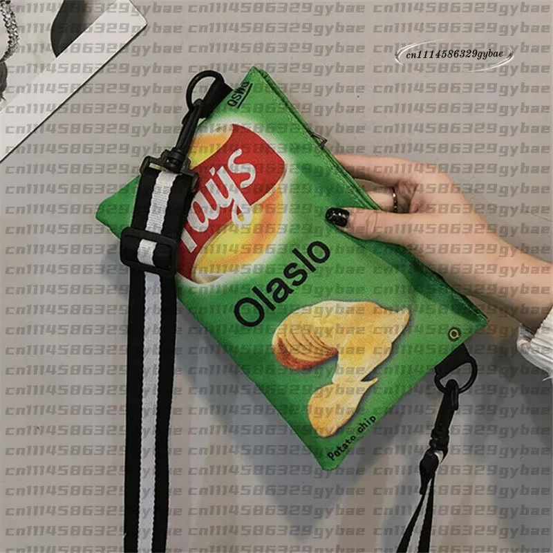 Potato Chip Snack Pattern Crossbody Bag, Women's Version Small Single Shoulder Bag, Funny Envelope Bag for Women Girls Phone Bag