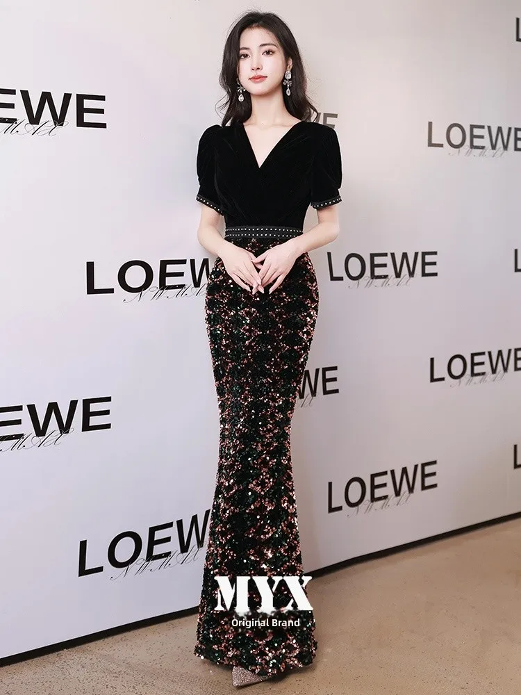 

Ele Bla Evening Gown Women's 2026 New High-End Feel Fi Tail Slimming Sequin High-End Year Conference Dinner Dr