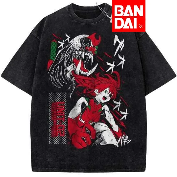 

Neon Genesis Evangelion Asuka Langley Soryu Unit-02 Acid Wash Oversized Cotton T Shirt 2026 Summer Anime Streetwear Graphic Tee