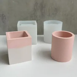 Concrete Square Vase Silicone Mold Round Flower Pot Handmade Plaster Epoxy Resin Pen Holder Cast Home Decoration Candle Cup Mold