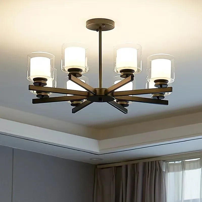 SANDYHA Modern Black Gold Chandeliers Double Glass LED Lamps for Bedroom Living Room Dining Table