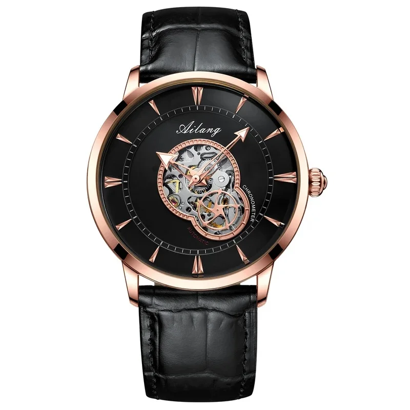 AILANG 8521 Genuine Leather strap luxury waterproof hollow-out casual automatic mechanical watch 2026 wristwatch