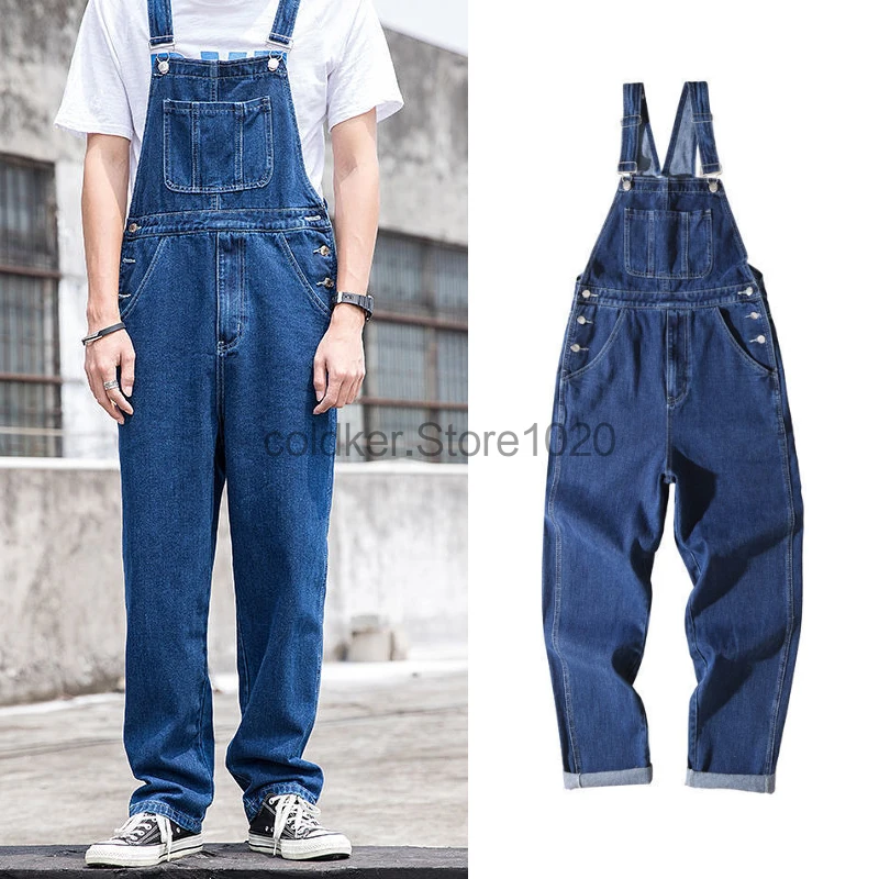 Nuevos monos de mezclilla para hombre, peleles rectos holgados con múltiples bolsillos informales, pantalones vaqueros con tirantes ajustables a la moda para hombre