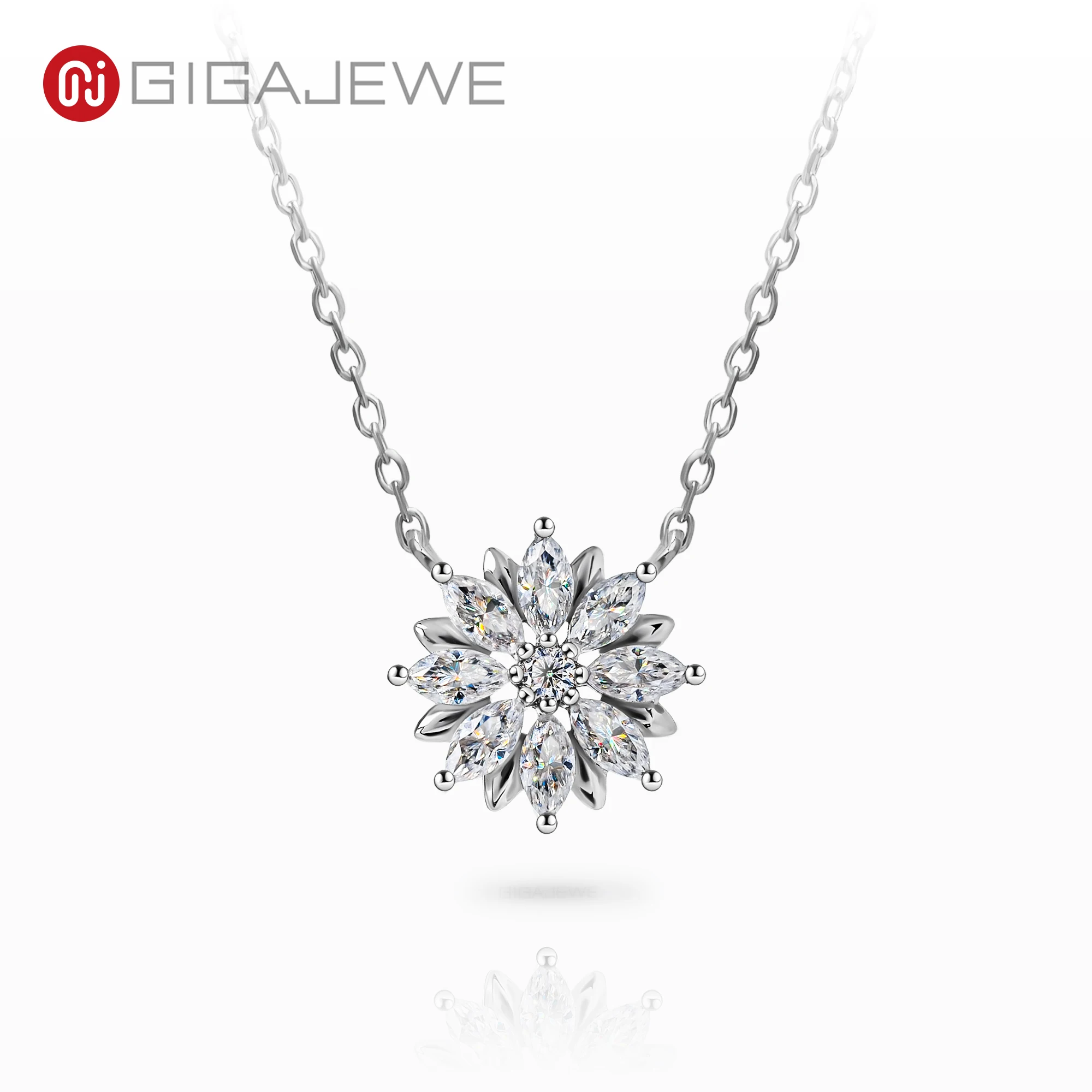 

GIGAJEWE Moissanite Floral Cluster Pendant Necklace 925 Sterling Silver, 18K Gold Plated, Elegant Prong Setting Flower Jewelry