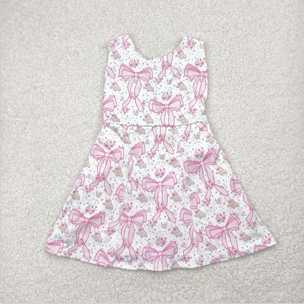 

Hot Sale Baby Girls Sibling Pink Bows Active Wear Athletic Boutique Kids Yoga Designer Clothes Girls Dress Set Toddler Swimsuits