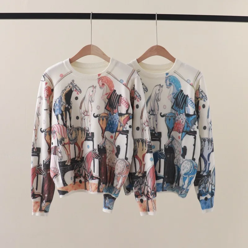 Autumn and Winter New Full-Body Printed Pony Pattern Long-Sleeved Sweater Versatile Slimming Underwear Sweater