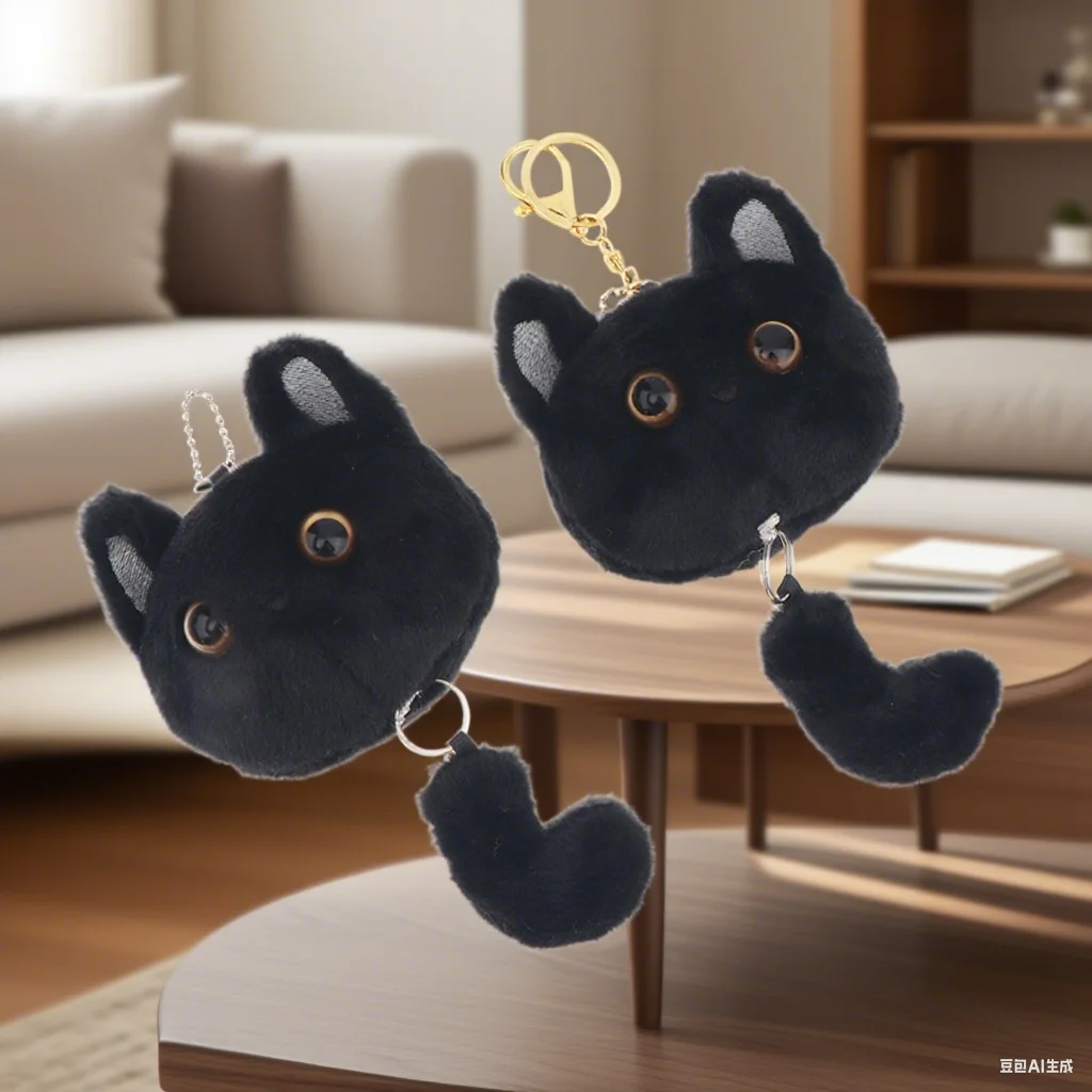 

Soft Stuffed Black Cat Doll with Pull Tail; Cartoon keychain, Backpack Decor, Ideal Gift for Kids.