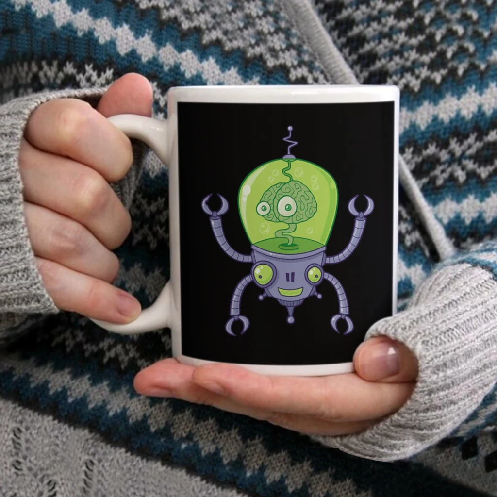 

Brainbot Robot with BrainCoffee Mug Tea Cup 11oz Coffee Cup Funny Birthday Ceramic Mug Personalized Cup
