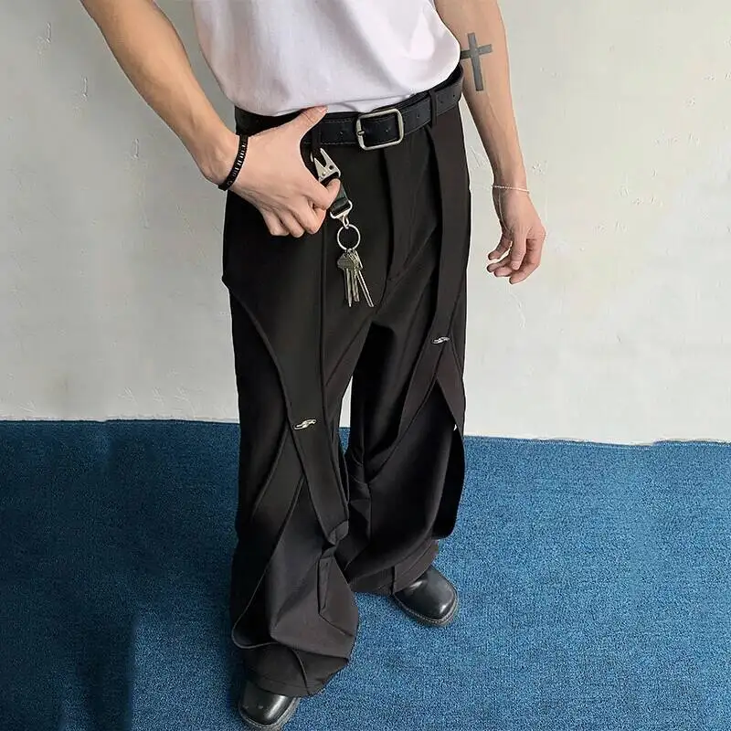 Niche Design Men's Suit Pants High Street New Stylish Ribbon Rivet Slightly Flared Trousers Dark Style Menwear 9WIEM5