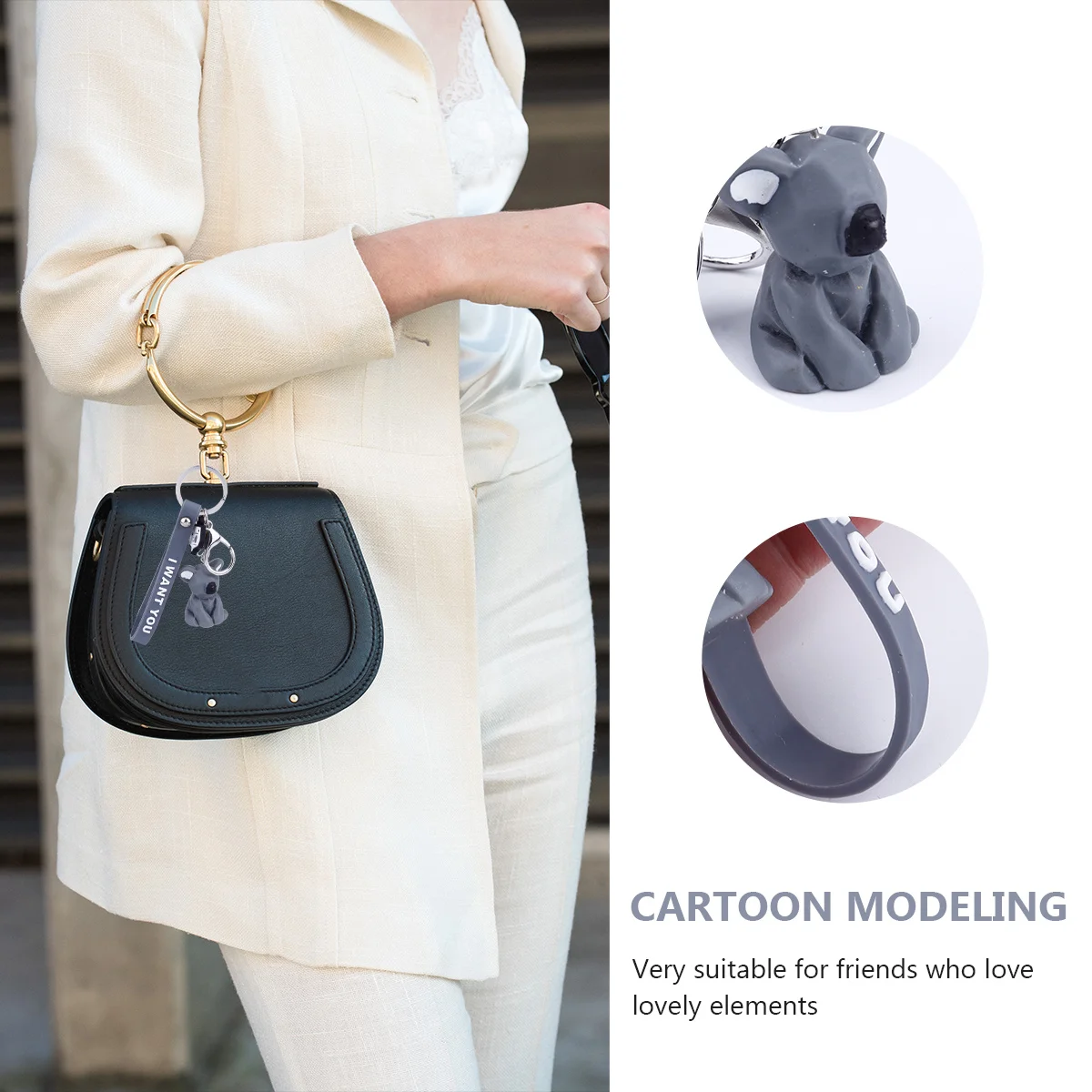 

2Pcs Animal Cartoon Key Geometric Shape Bag Ornament Hanging Pendant Key Ring Gifts Cartoon Keychain