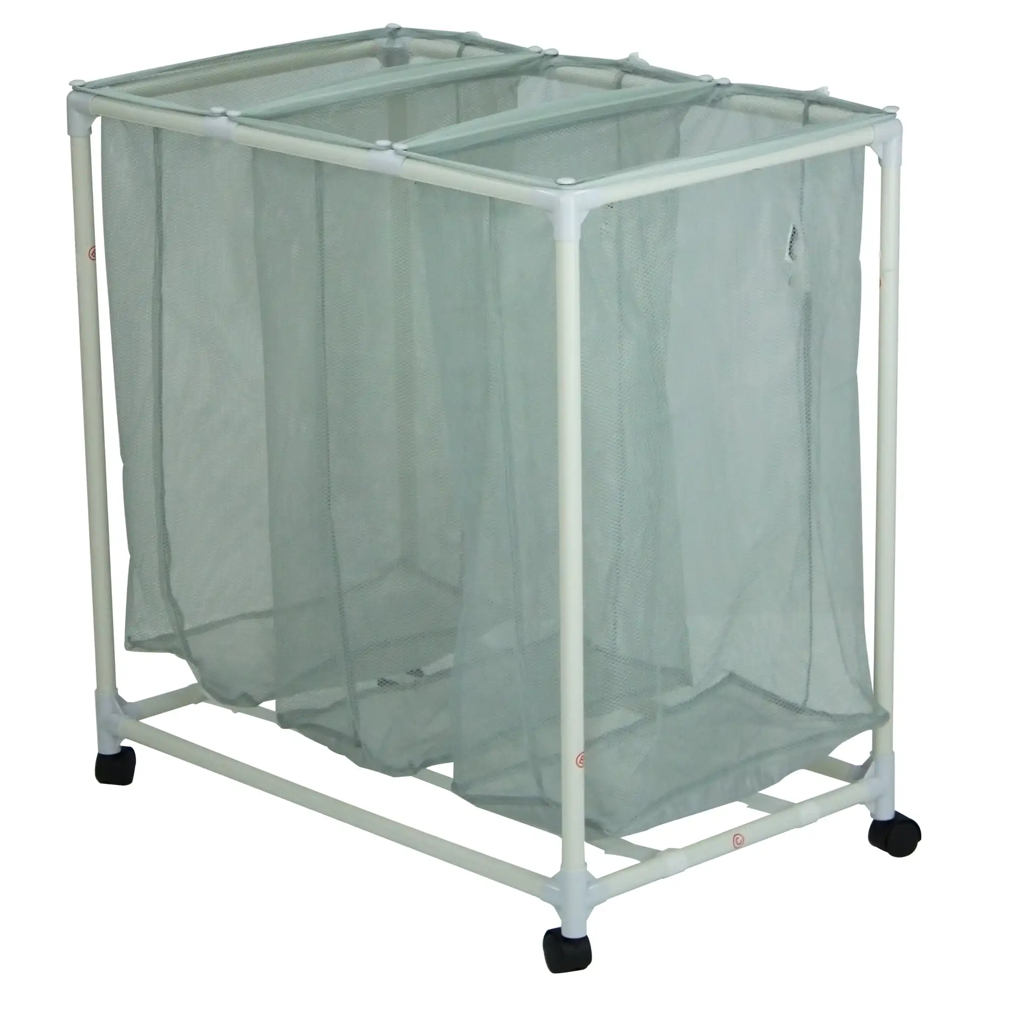 

3 Bag Mesh Rolling Sorter Laundry Cart Soft Silver Durable Mesh Bags Are Removable and Washable Rust Proof Frame