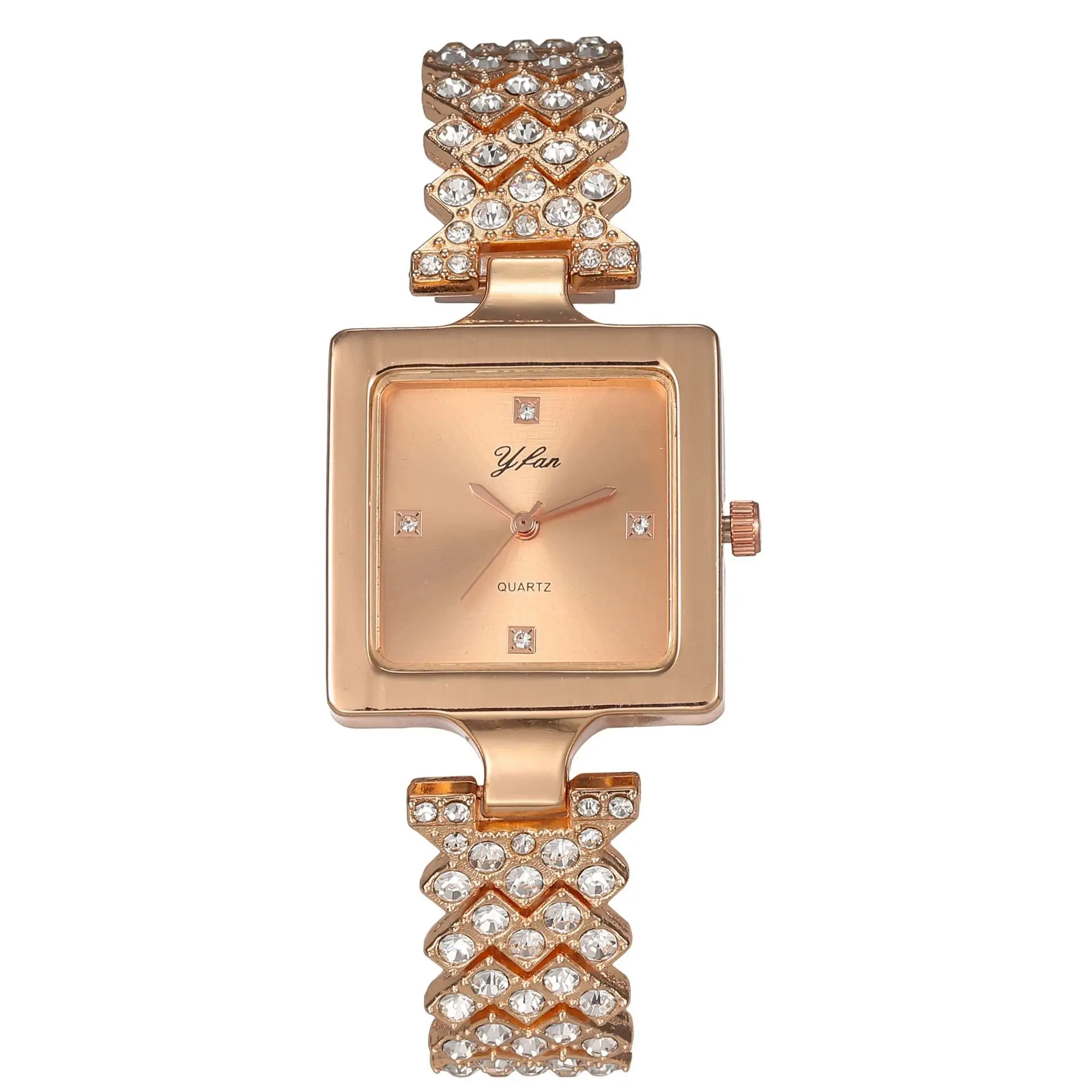 นาฬิกาควอตซ์สายนาฬิกาโลหะลายหินอ่อนประดับเพชรเต็มรูปสี่เหลี่ยมสายนาฬิกาโลหะดูหรูหรานาฬิกาผู้หญิงเป็นของขวัญ