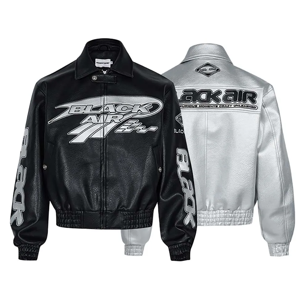 BLACKAIR Embroidery Racing Leather Jacket Hip Hop Moto & Biker Y2k Clothes 230712